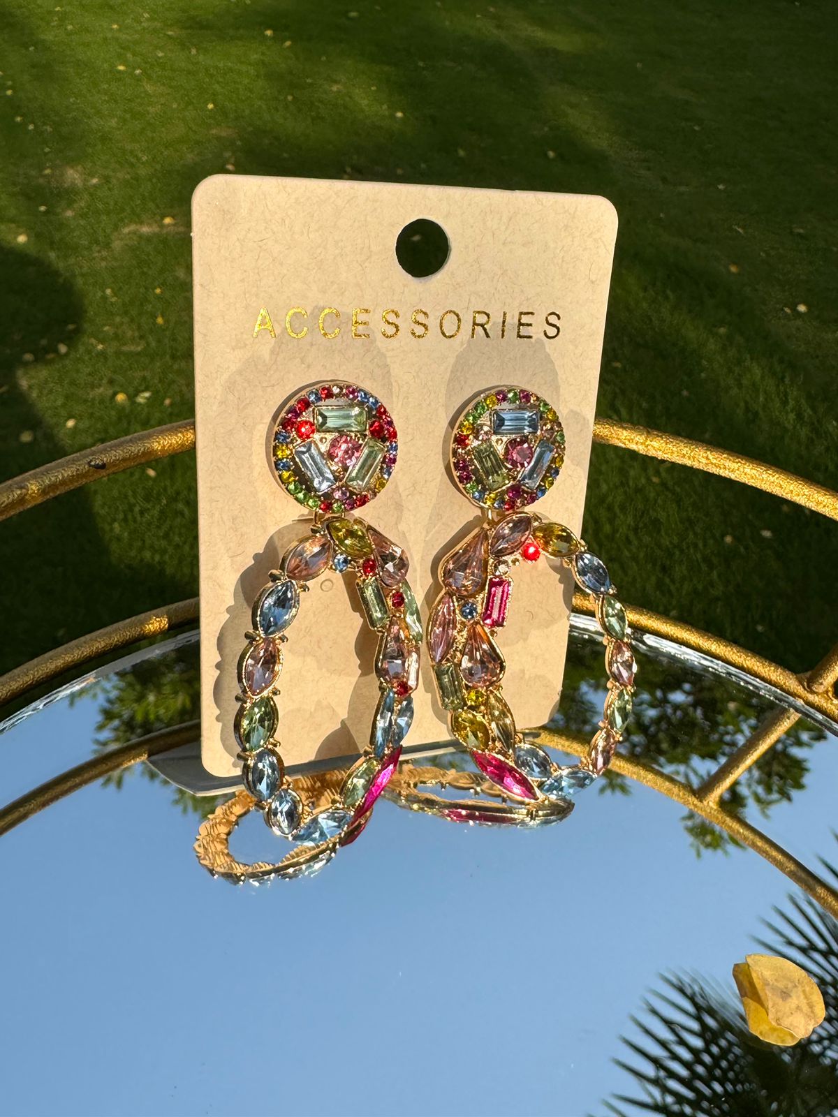 Multi-Colored Rhinestones Oval Earrings