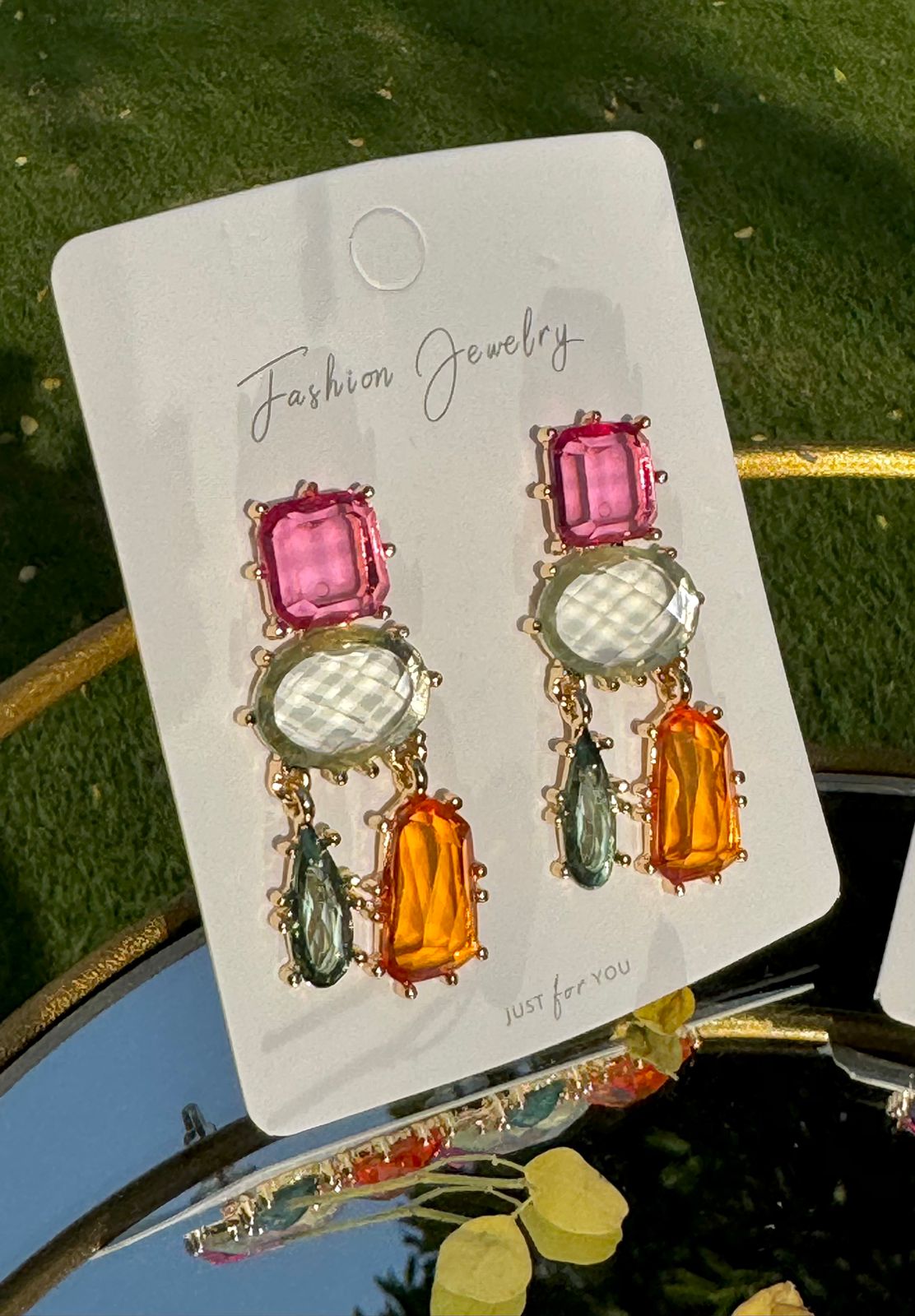 Multi-colored Geometric Crystal Earrings