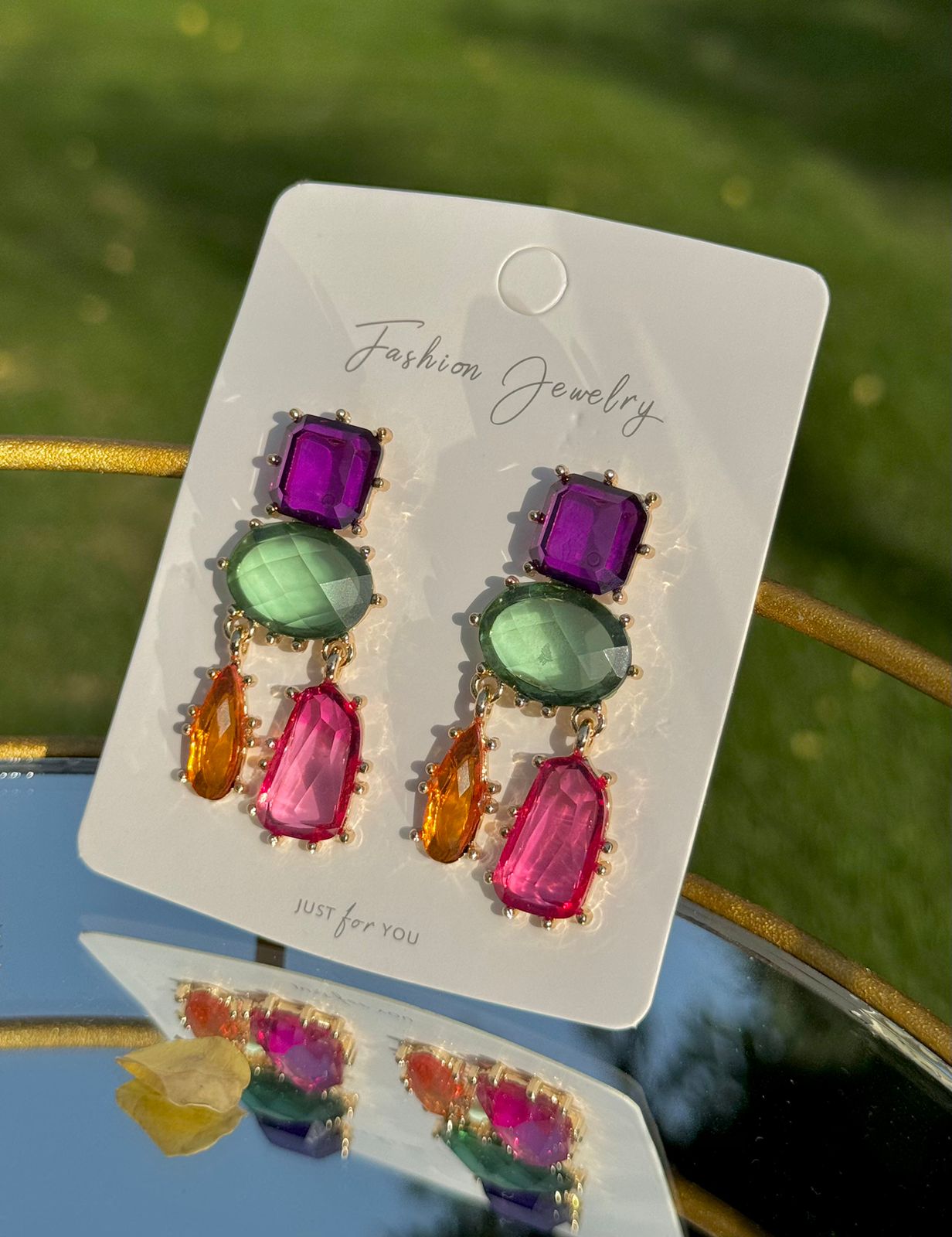 Multi-colored Geometric Crystal Earrings