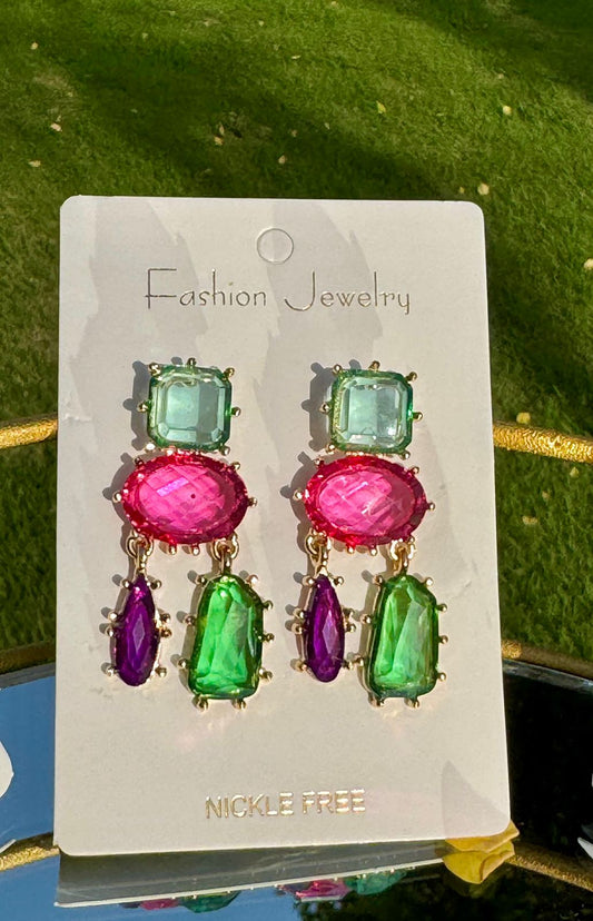 Multi-colored Geometric Crystal Earrings