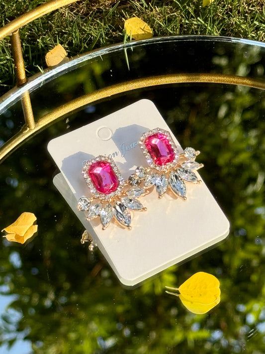 Pink Crystal Statement Studs