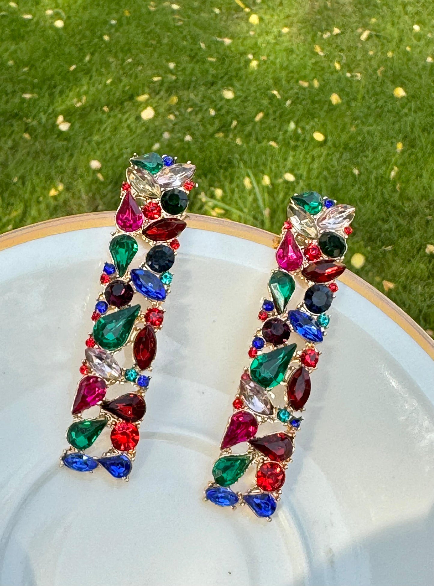 Rectangle Multi Color Rhinestone Earrings