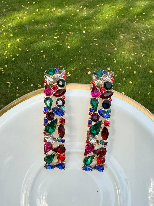 Rectangle Multi Color Rhinestone Earrings