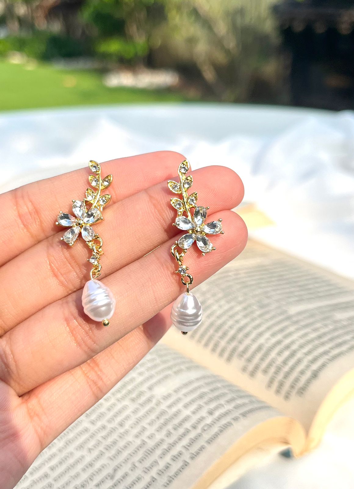 Crystal Floral Pearl Drop Earrings