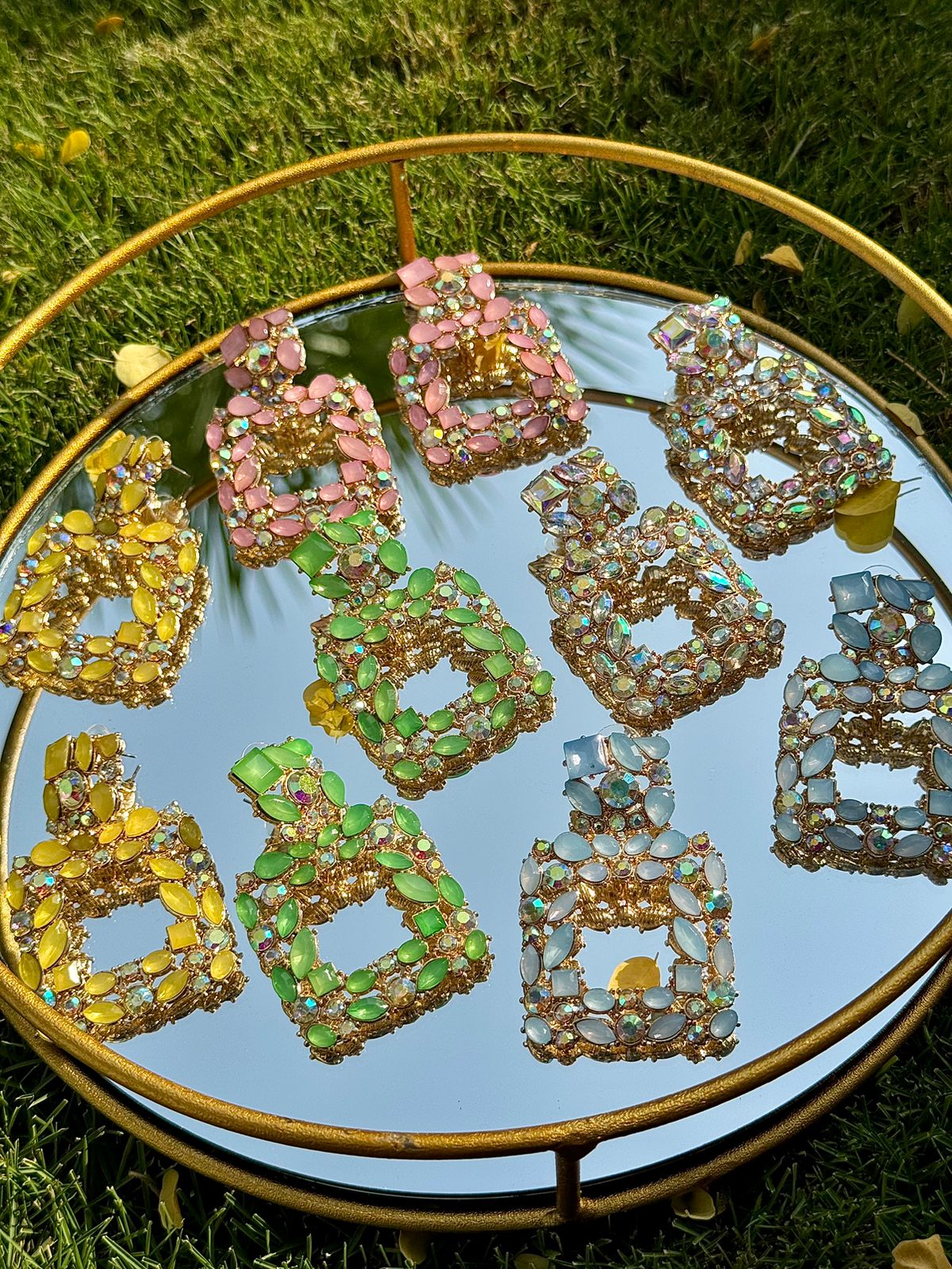 Square Rhinestone Earrings Pastels