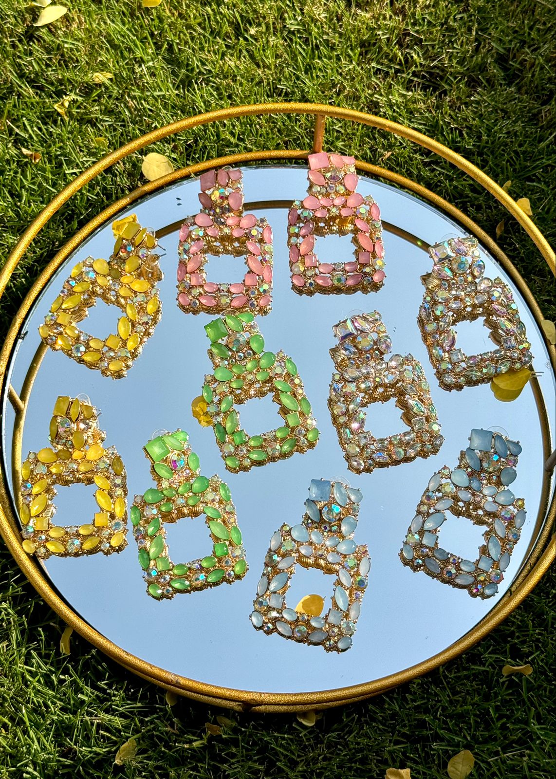 Square Rhinestone Earrings Pastels